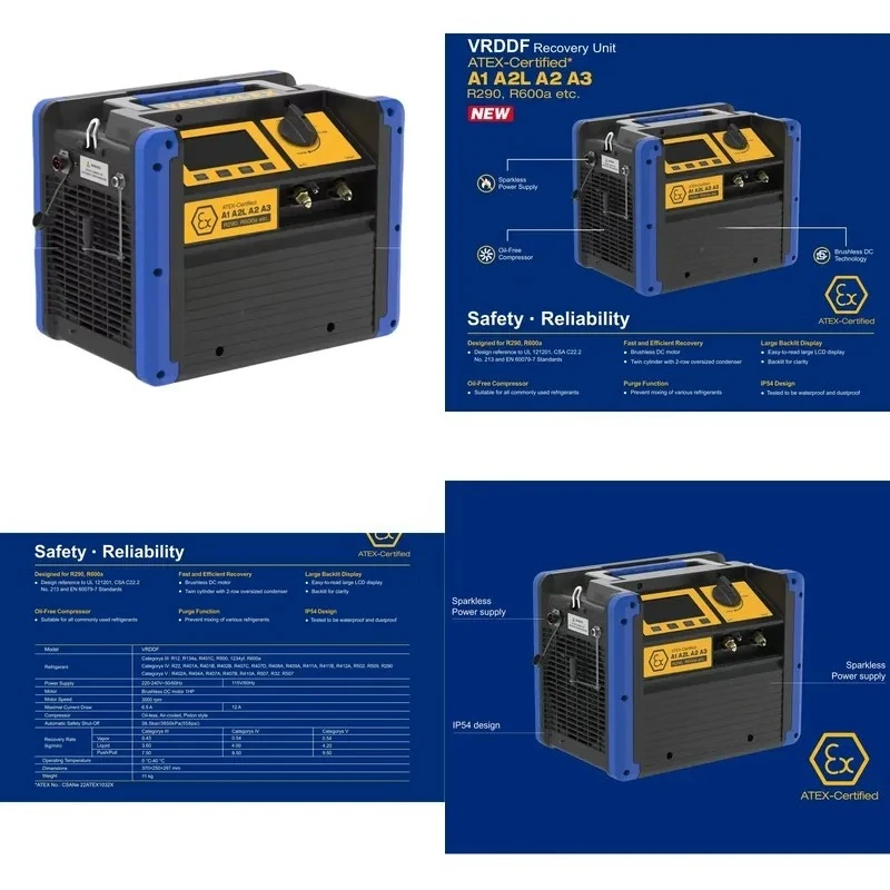 1HP Portable Auto Refrigerant Recovery Machine R290 R600a Dedicated One-Key Operation Refrigeration Heat Exchange Equipment
