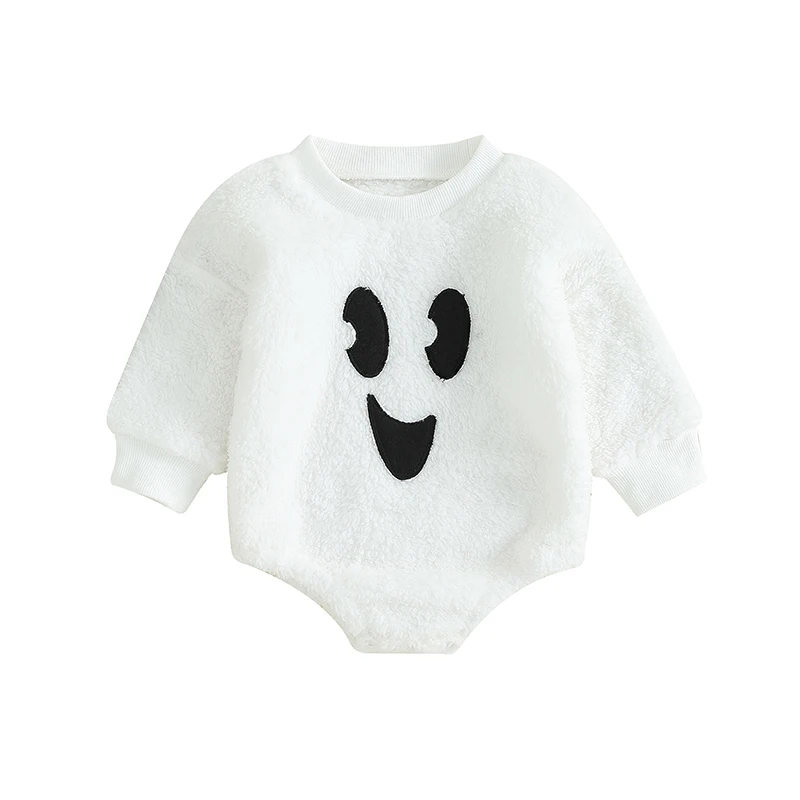 Newborn Baby Halloween Costume Girl Boy Pumpkin Ghost Fur Hoodie Fleece Jumpsuit Romper Fall Winter Clothes Outfits