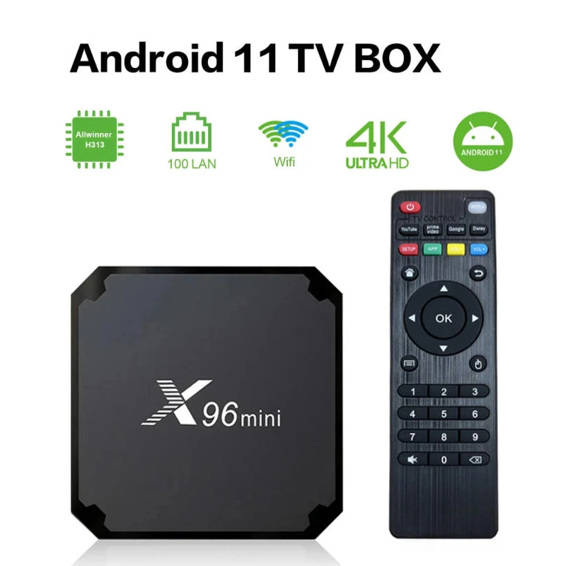 

X96 mini Android 11.0 Smart TV Box H313 S Quad Core 2GB 16GB WiFi 4G HD 4K 3D H.265 Set Top Box Media Player Iptv