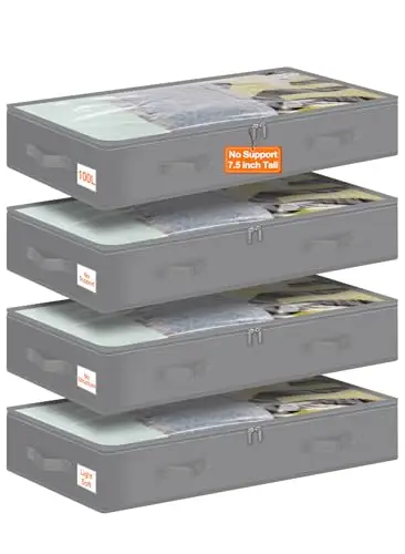 

Контейнеры для хранения под кроватью Punemi, 4 больших мягких складных сумки для хранения с прозрачной верхней частью для одеял, пододеяльников, простыней, W