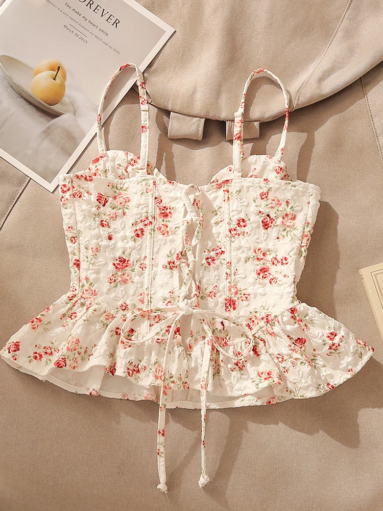 مثير الأزهار الدانتيل تقليم حزام سترة الصيف أبلى جديد جميل با التعادل الأعلى المرأة Faion تنفس ort طول تانك الأعلى