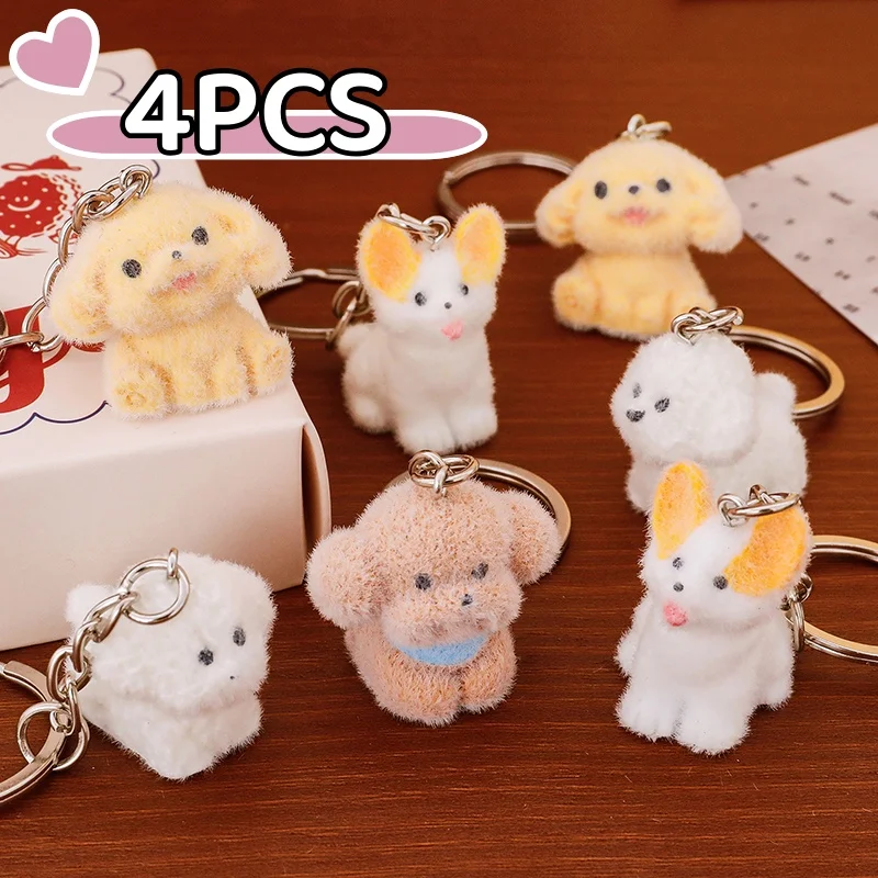 1/2/3/4 Uds lindo MINI llavero de cachorro Bichon Frise figuras de perro accesorios de resina de dibujos animados flocado colgante mochila regalos de fiesta