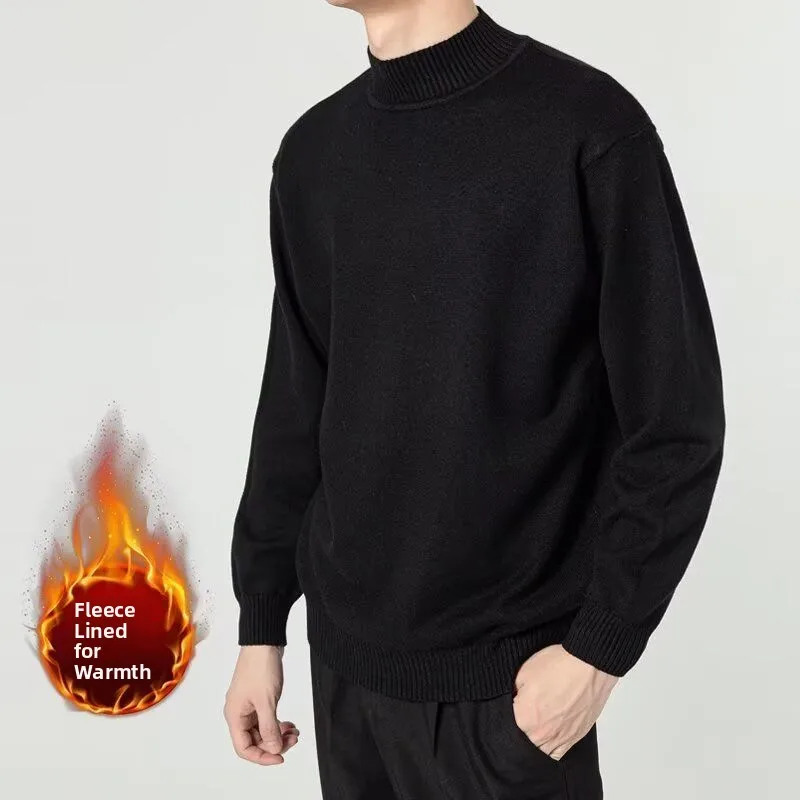 

Японский утепленный вязаный свитер для мужчин, свободный зимний модный свитер в стиле Хонконг, повседневная верхняя одежда с длинным рукавом и круглым вырезом