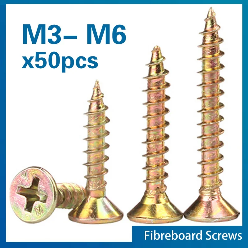 50pcs/lot M3 M3.5 M5 M6 Zinc Coated Cross Recessed Countersunk fibreboard Chipboard Flat Head Sell Tapping Wood Screw