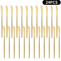 24Pcs Mirror Gold Dinner Knives Stainless Steel Tableware Western Steak Knives Dishwasher Safe For Home Kitchen And Restaurant