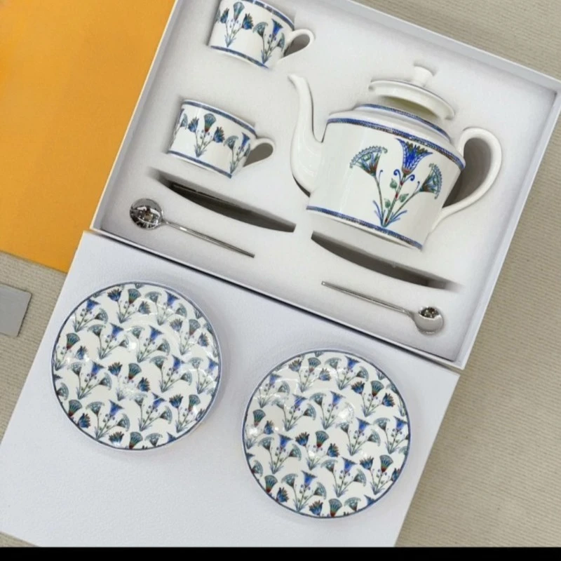 

Coffee Cup And Saucer Set With Blue Lotus Pattern New Tea Set Simple And Fresh Small Floral Design For Home Use