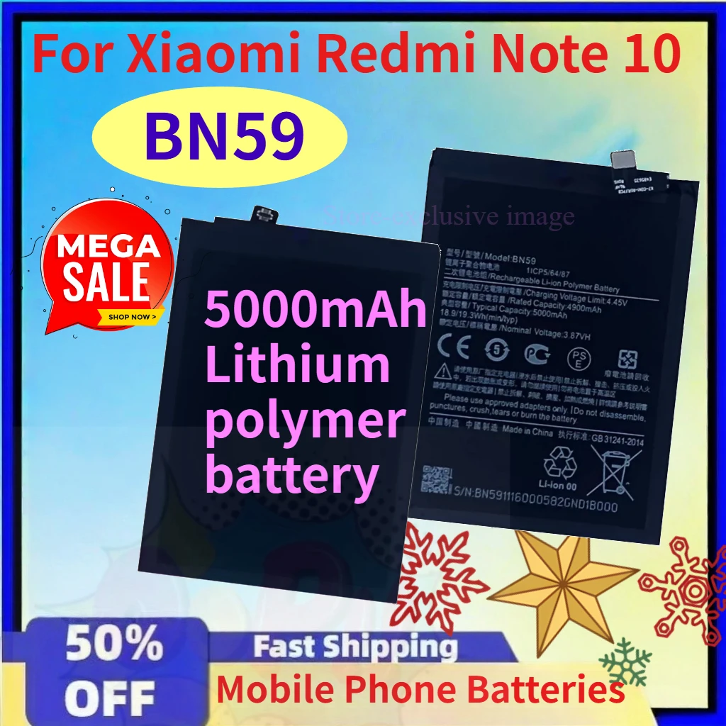 

Brand New BN59 3.87V 5000mAh Mobile Phone Battery for Xiaomi Redmi Note 10 Phone Replacement Batteries