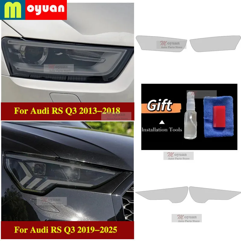 

For Audi RS Q3 2013-2018 2019-2025 Car Headlight Protective Car Film Transparent Black TPU Exterior Sticker Car Accessories