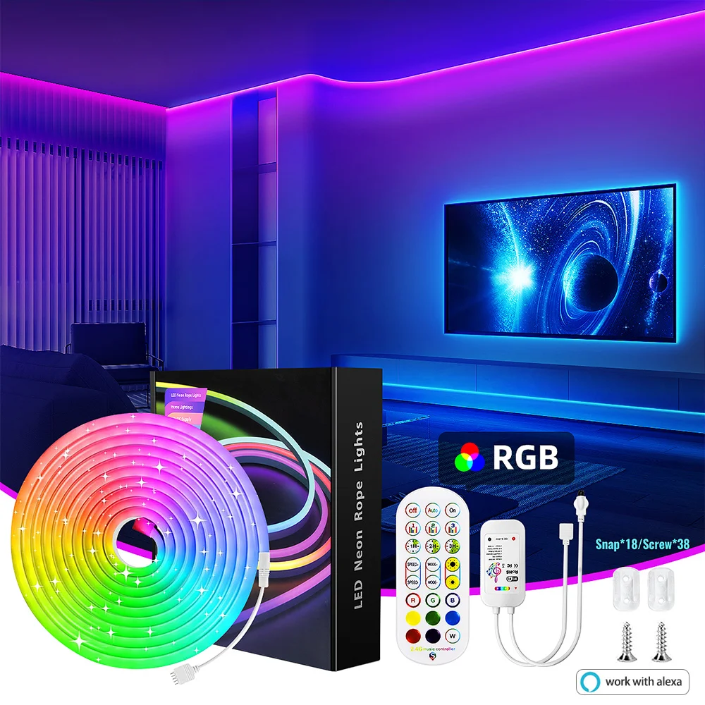 LED Neon Strip Light ,3/5m Smart LED WIFI APP RGB ,16Colors, DIY Light Waterproof Flexible Light Strip Work With Alexa