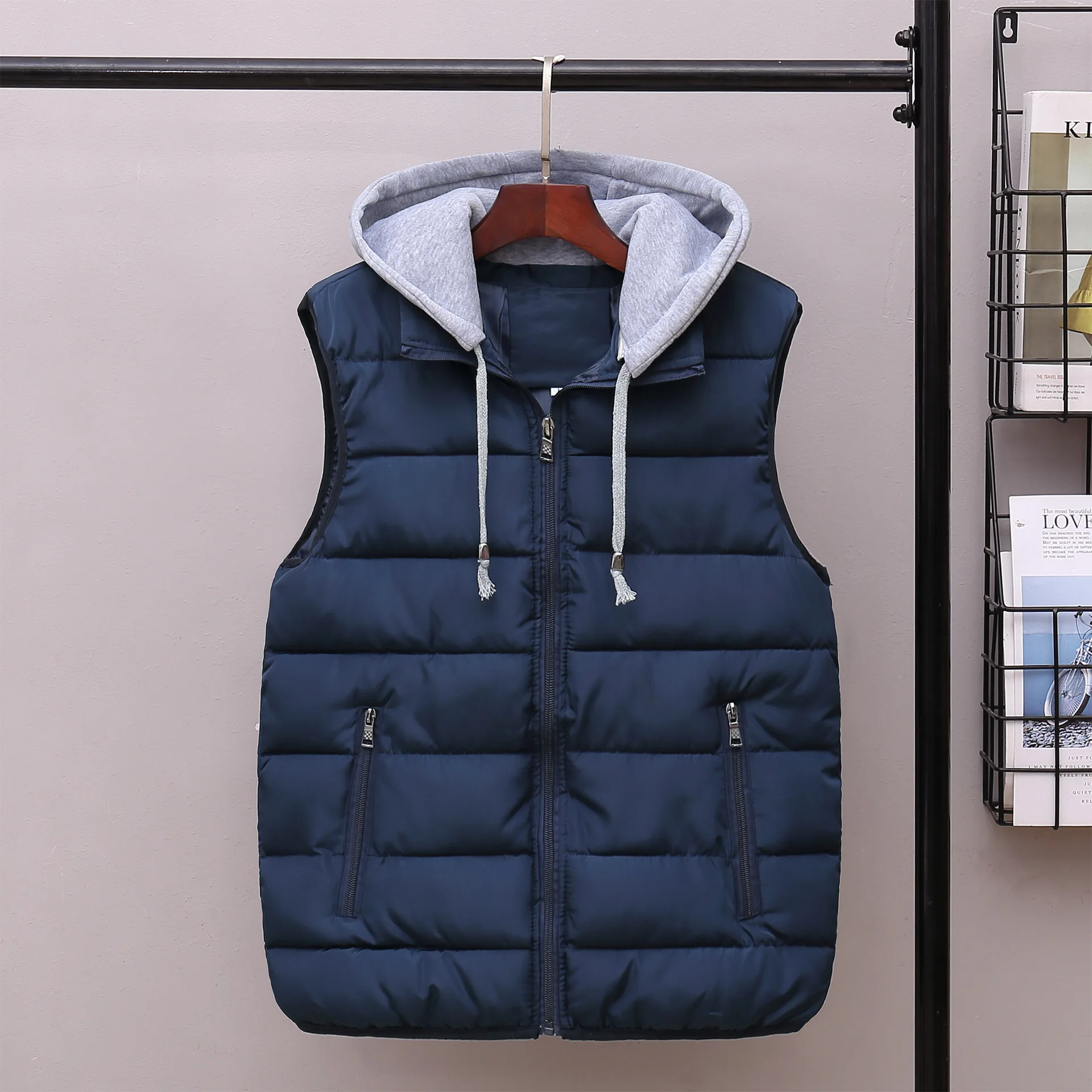 

Men Hooded Vest Winter Sleeveless Jacket Down Cotton Thick Warm Waistcoat Solid Zipper Jacket Tactical Vest