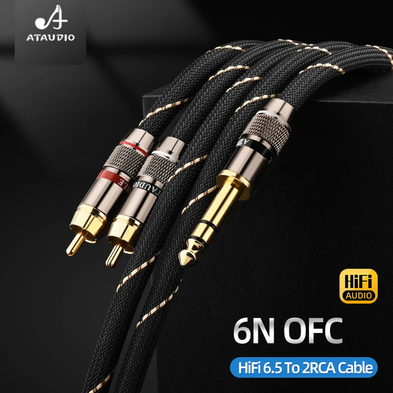 HiFi 6.5mm TRS to 2RCA Audio Connection Cable for Amplifier Mixing Desk 6N OFC 6.5 TRS Jack to RCA Male Plug Cord