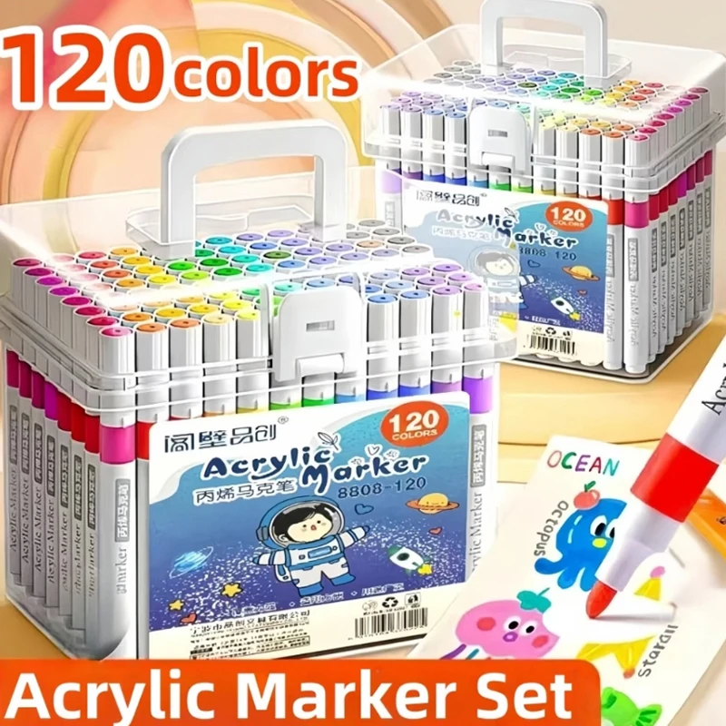 [SU]12/24/36/48/60/80/100/120 Color Fine-Point Acrylic Marker For Students Water-Based Ink Washable Colored Pen With Barreled