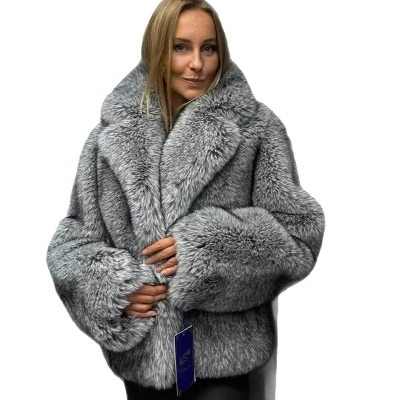 جديد الفضة المرأة الثعلب الفراء فو أبلى التدرج دعوى طوق فوتي الفراء الاصطناعي سترة للإناث قصيرة مريحة سيدة معطف الفرو البيئي