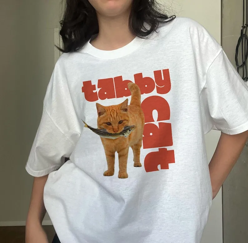 Y2K Silly Cat Trashy Kitten Cotton Tee Shirt 90s Harajuku Aesthetic Cat Meme T-shirt Funny Cat Y2K Downtown Men Women Tee Tops