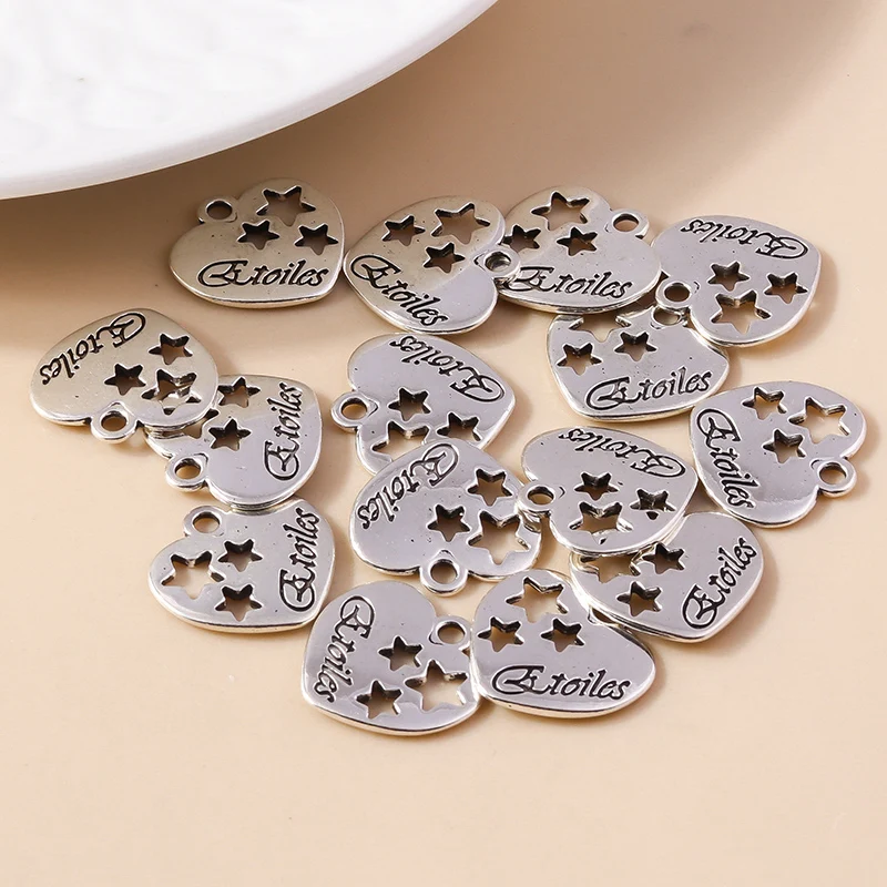 

Leslie 15Pcs 17mm Alloy Etoiles Charms Star Hearts Pendants for Jewelry Making Drop Earrings Necklaces Bracelets DIY