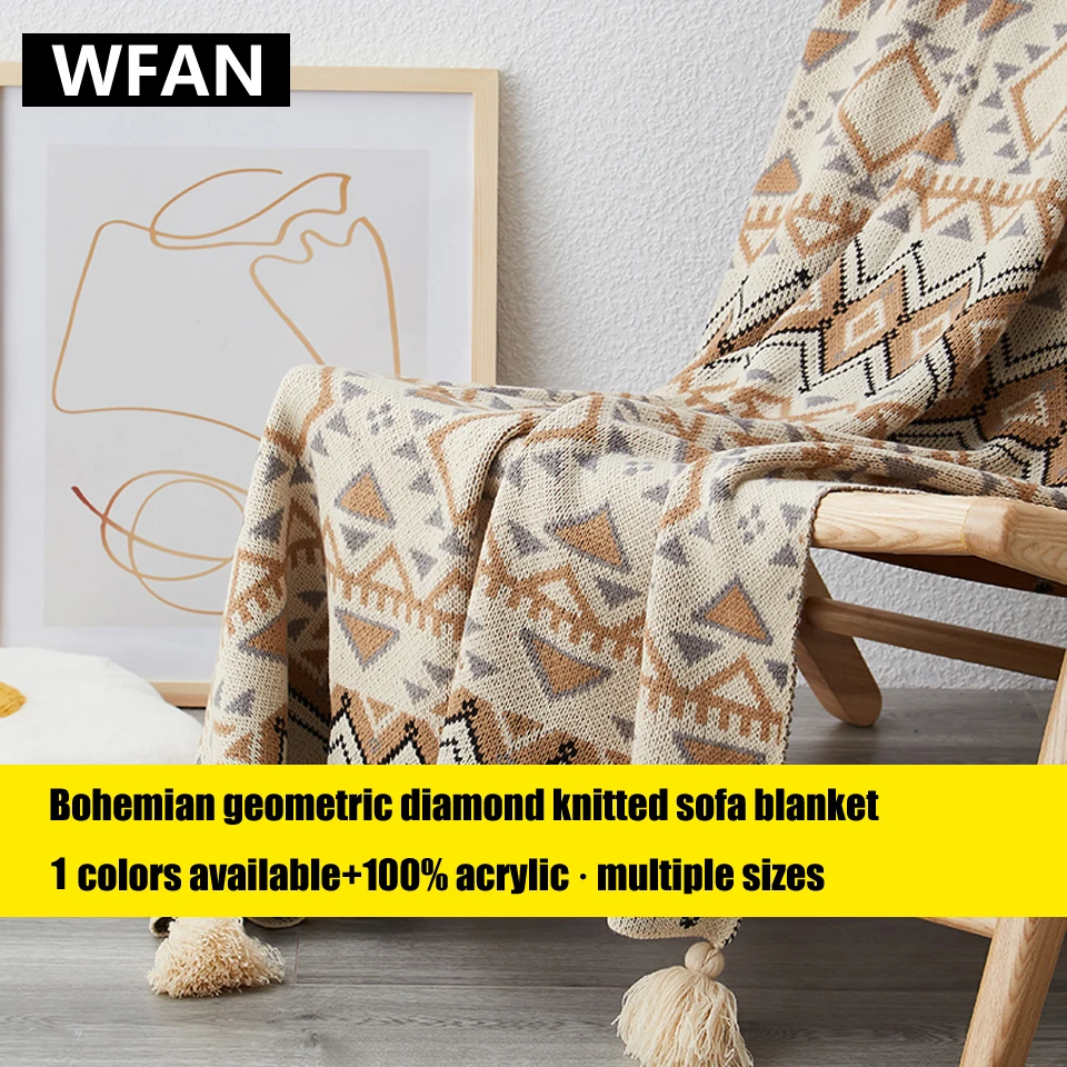 

Bohemian style home office sofa nap air conditioning blanket Homestay bed end decoration blanket Thick knitted aircraft blanket