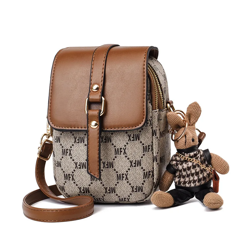

Fashion Print Women's Phone Bag 2025 New Retro Small Crossbody Bag Korean Version Multi-layer Women's Summer Flip Bag Trend