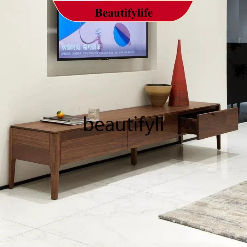 

North American black walnut TV cabinet, entrance cabinet, coffee table Italian light luxury solid wood storage cabinet