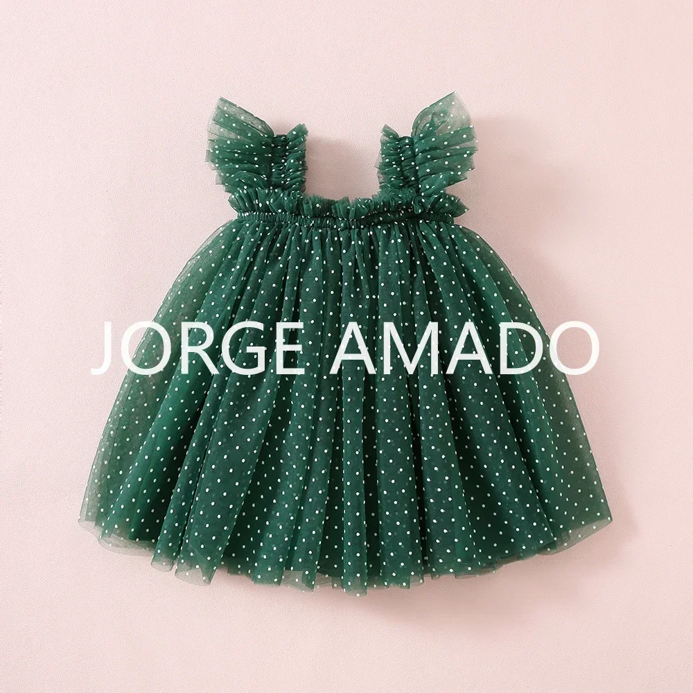 Kids Girl Summer Fashion Dress Polka Dot Square Collar Tulle Party Princess Dresses Girls Formal Occasion Sweet Clothes A5983-2