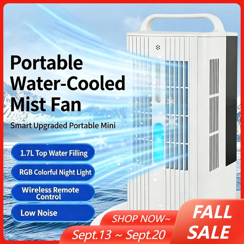 1700ml Mini Portable Air Cooler with Intelligent Touchscreen Desktop Air Conditioner Fan with Remote, Colorful Ambient Lights