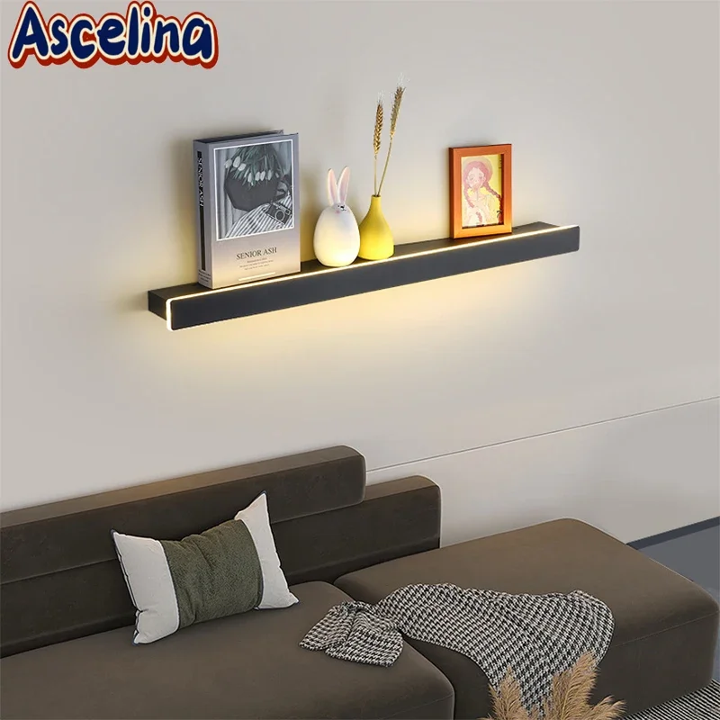 Modern LED Wall Lamp Minimalist Black White One Word Shelf Wall Sconce For Bedroom Bedside Living Room Backwall Indoor Lighting