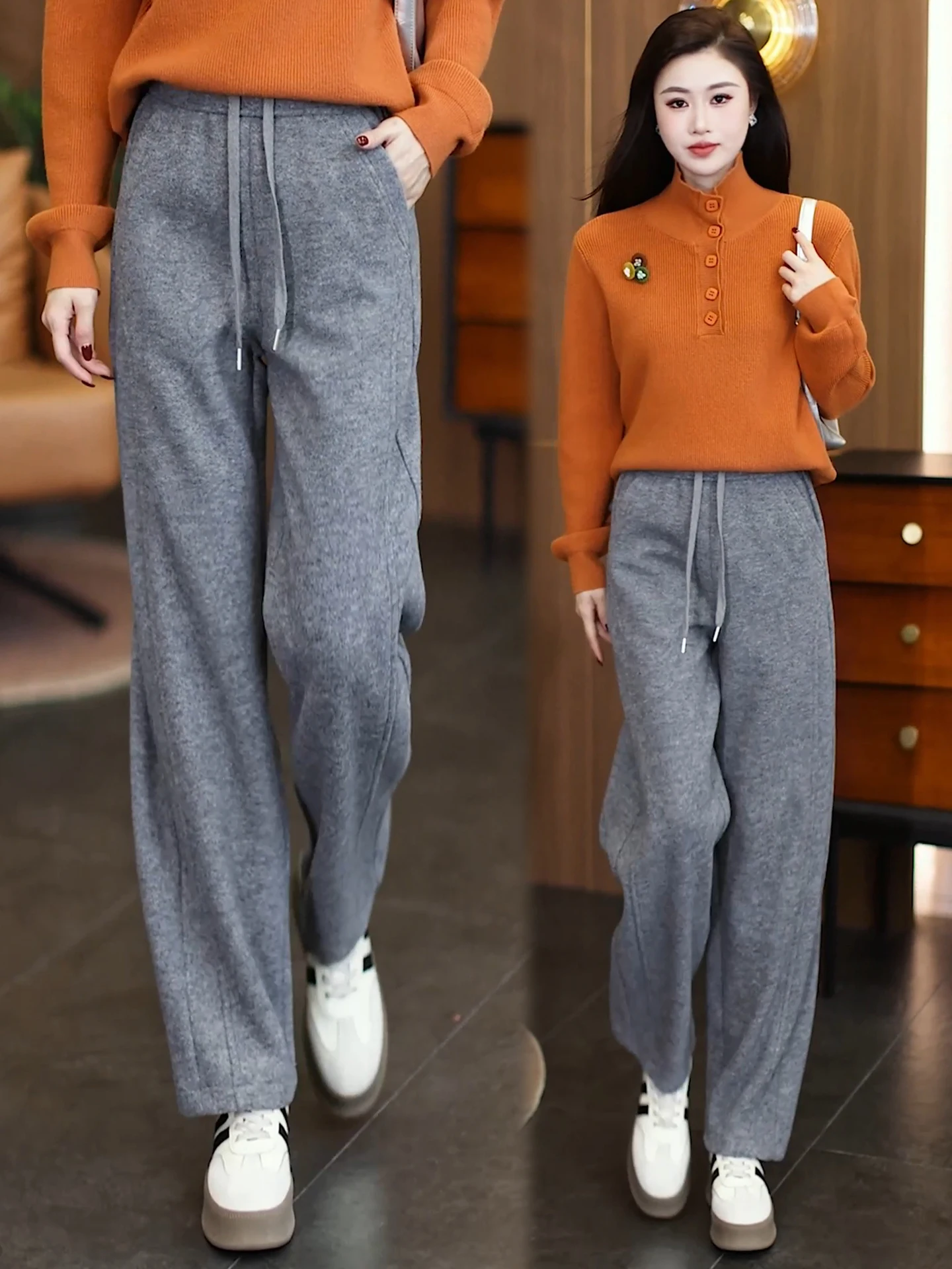 

Женские шерстяные брюки с высокой талией, осень-зима 2025, новая модная коллекция, популярные, больших размеров, на флисовой подкладке, повседневные брюки-харлан