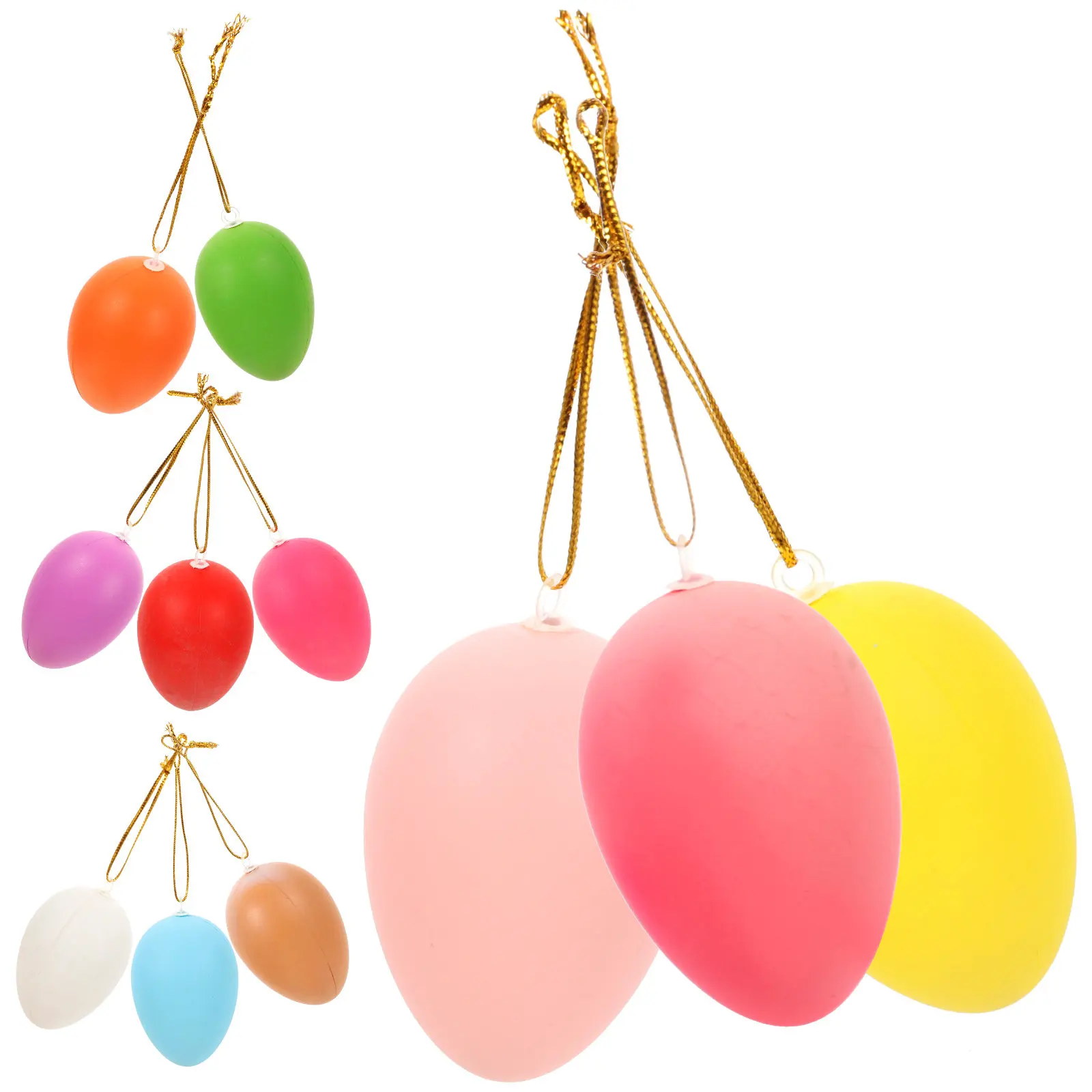 24Pcs Smooth Polished Plastic Easter Hanging Eggs with Rope for Home Door Wall Window Decoration Festive Easter Party Supplies