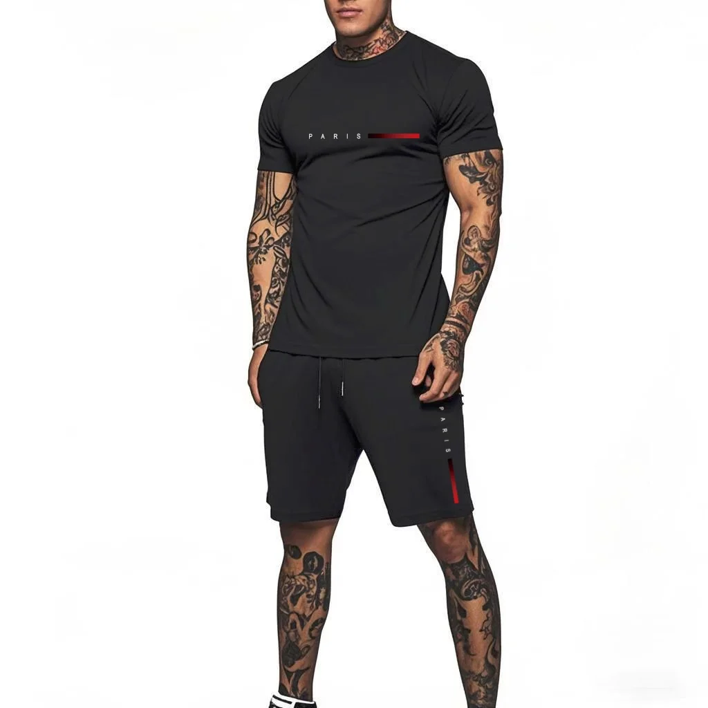 Fashionable and casual summer outdoor sports suit men's breathable T-shirt shorts casual and fashionable two-piece set tracksuit
