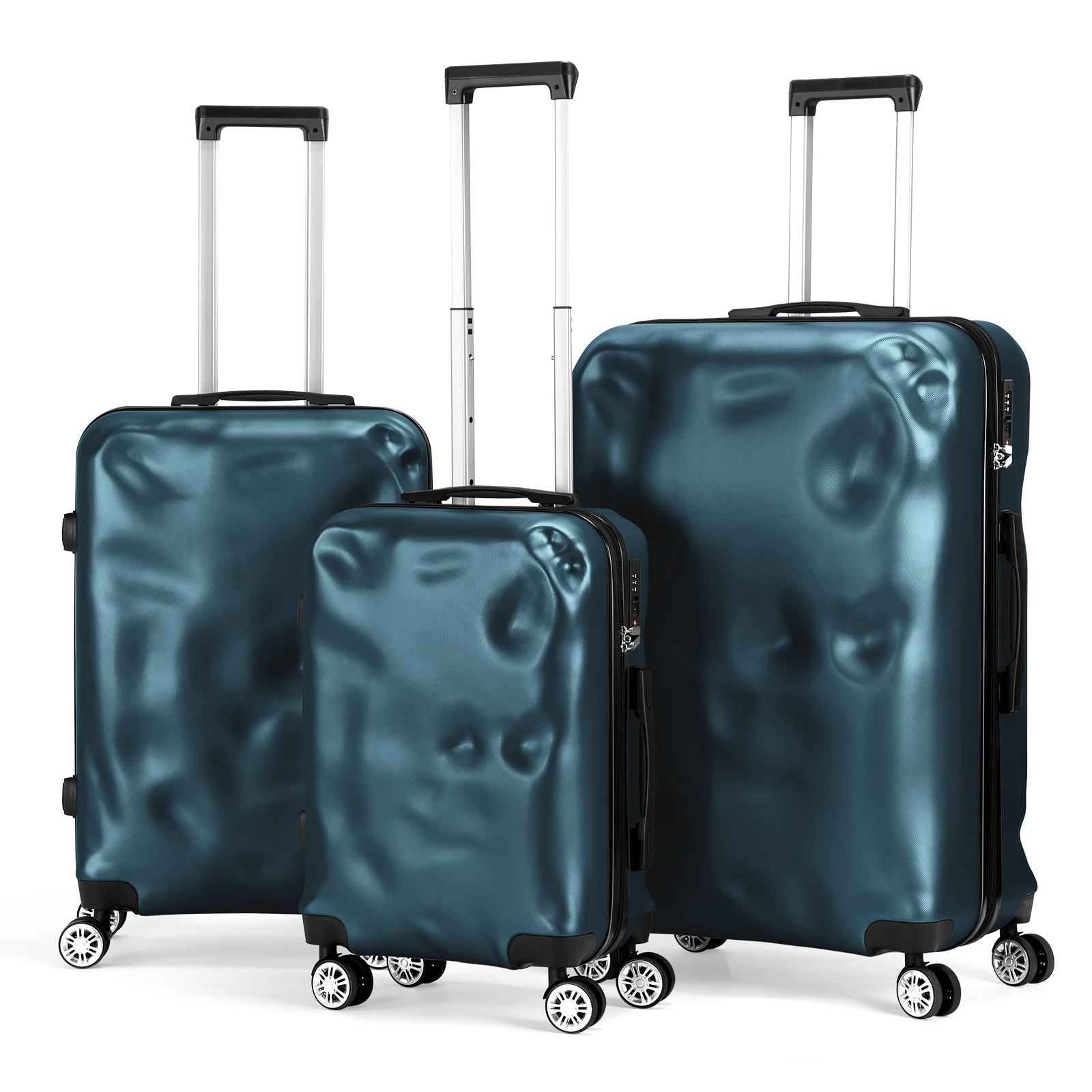 Set di valigie da 3 pezzi Set di valigie in ABS con ruota di Spinner con serratura TSA bagaglio da viaggio per famiglie di grande capacità concavo luminoso Anti-collisione