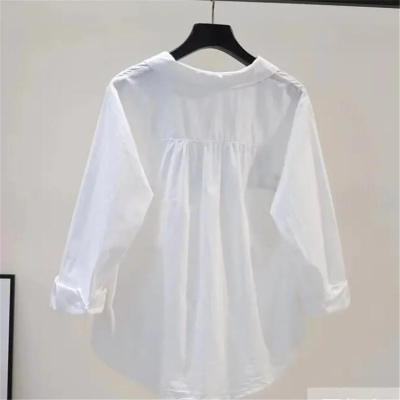 Trendy Embroidery Blouses Women Cotton Shirt Cartoon Top For Women Doll Neck Loose Long-sleeved Cardigan Shirt Female Blous