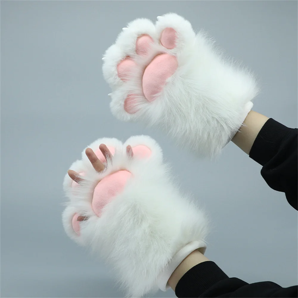 4 Colors Meat Mat Plush Paw Cosplay Props Kawaii Cute Cat Paws Comic Claw Winter Fingerless Gloves Half Finger Gloves with Nail