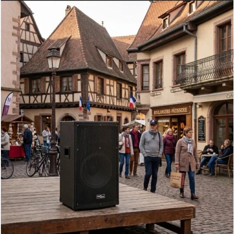 Schwarzer passiver Profi-HiFi- und Bühnenlautsprecher mit 1000 W Spitzenleistung, 30 cm Tieftöner, robustem Spanplattengehäuse mit Kantenschutz und Tragegriffen, Frequenzgang 30 Hz–20 kHz für Events,