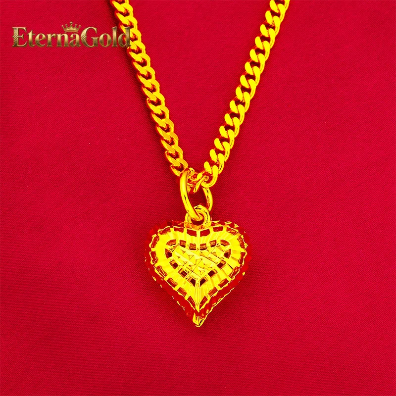 

EternaGold Heart Hollow Pendant 50cm Women's 24K Gold AU999 - Dainty understated, 50cm stackable chain, luxury 24K for daily we