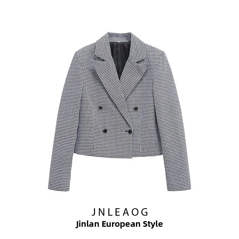 JNLEAOG Neue Faionable Casual Plaid ort Anzug Jaet frauen Design Sensation Sli Mantel Polyester Faser Lange Sve