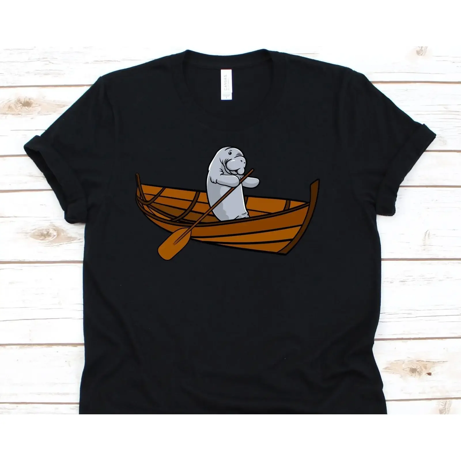 Funny Manatee Rowing Boat T Shirt Earth Day Ocean Environmental For Sea Cow Lovers vintage Washed Stretched