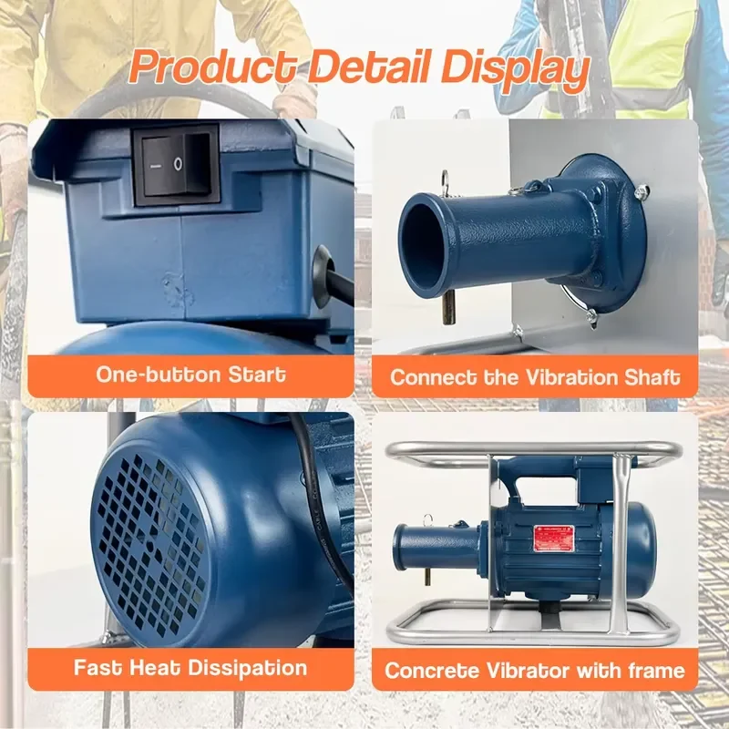 3HP 2.2kW Electric Concrete Vibrator Motor with Zinc Internal Rod High Frequency Cement Compaction Tool for Construction Site