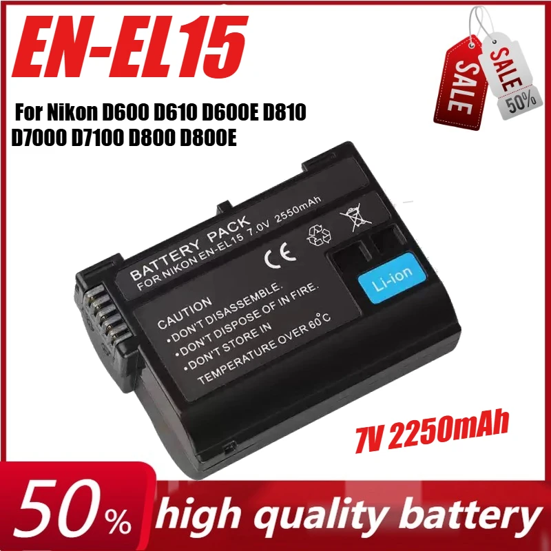 

7V 2250mAh EN-EL15 Digital Battery for Nikon D600 D610 D600E D810 D7000 D7100 D800 D800E D750 V1