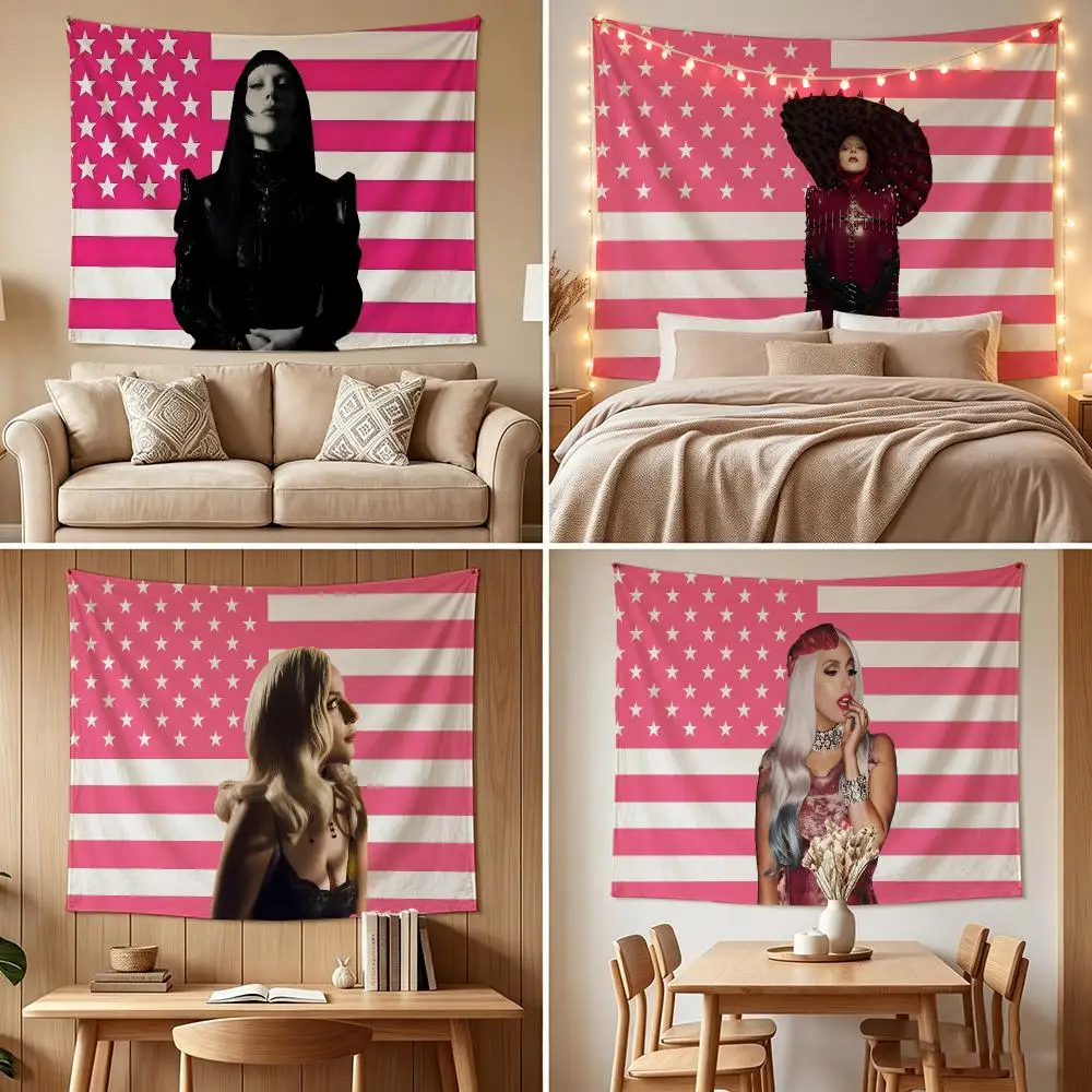 America L-Lady Gaga Singer USA Tapestry Custom Living Bedroom Party Dormitory Interior Wall Bohemian Decoration Attached Clip