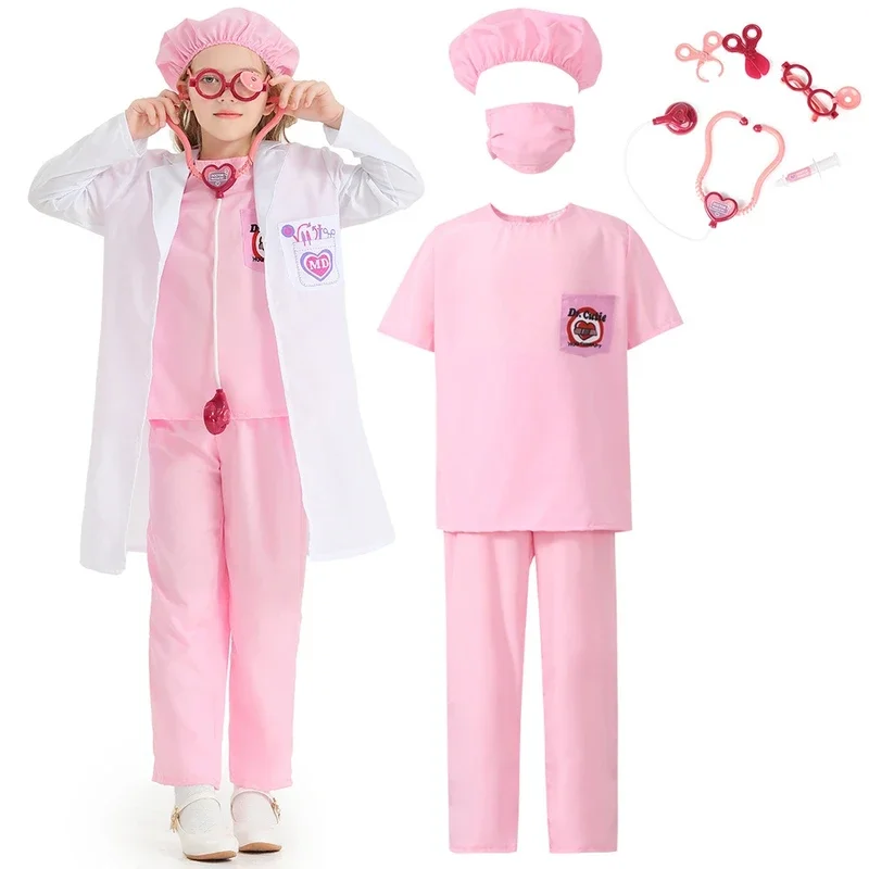 Children Surgeon Doctor Costumes Medical PhD Uniform Suits Coat for Boys Girls Halloween Carnival Doctor Role Play Clothes Suits
