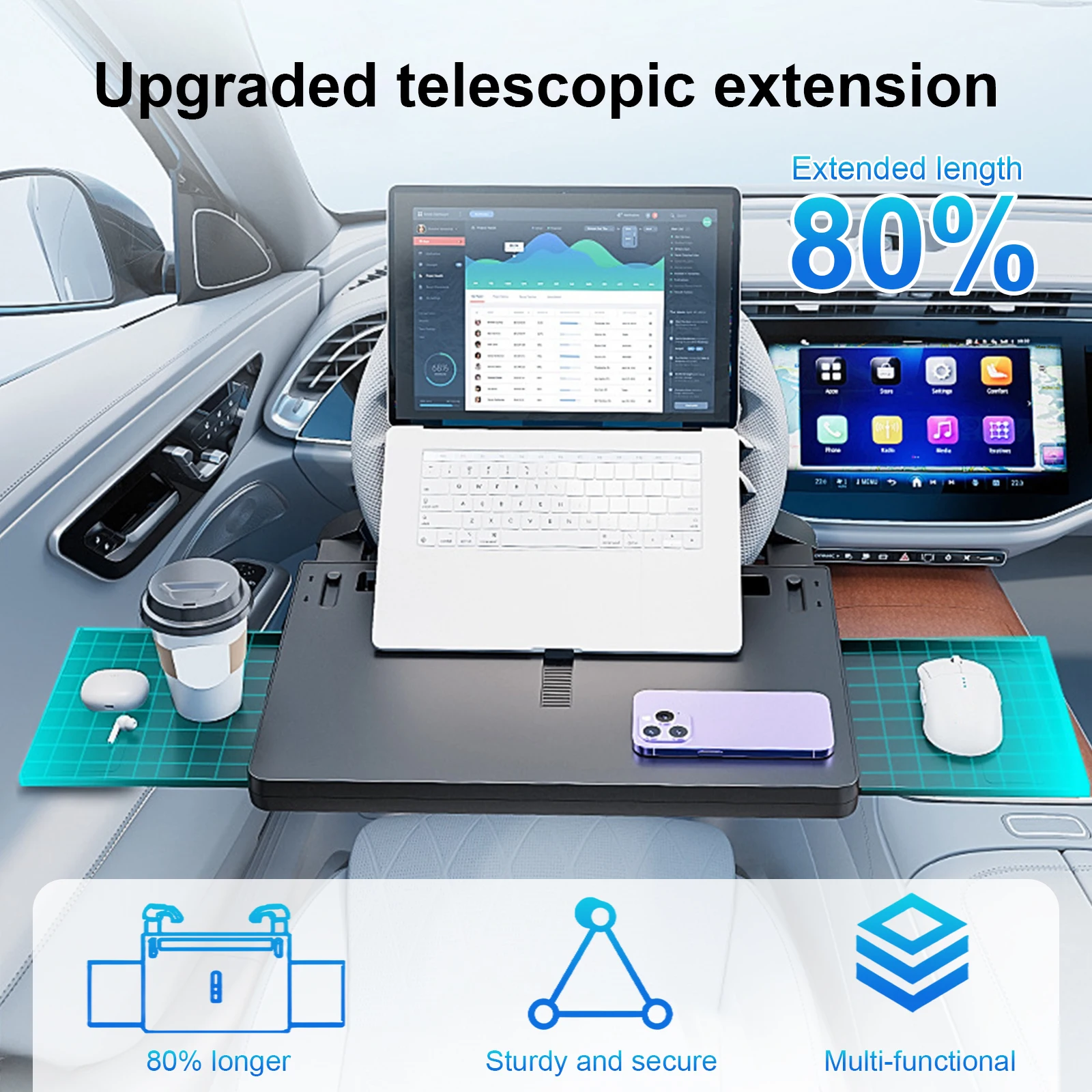 

Car Steering Wheel Tray with Dual Slide-Out Trays Food Table for Car Laptop Tray for Eating Food Drink and Writing Laptop Work
