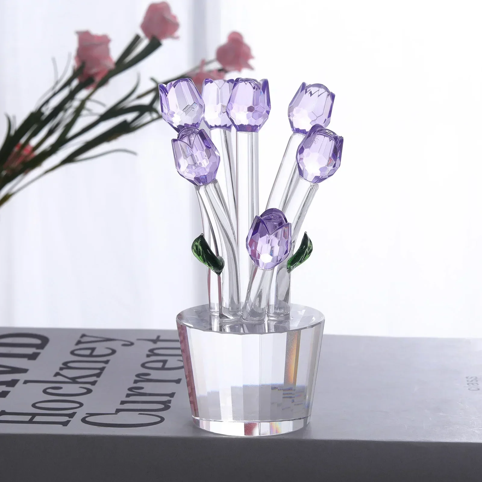 High-grade Crystal Orchid Tulip Ornament Crystal Crafts Office Indoor Living Room Valentine's Day Tanabata Gift