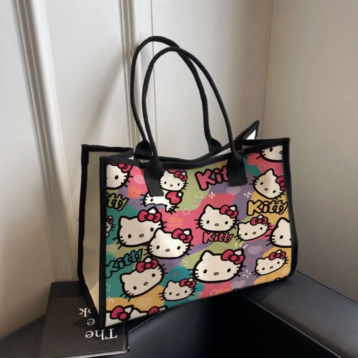 

Sanrio Hello Kitty Canvas Bag Large Capacity Shoulder Bag Cartoon Kt Cat Handbag Backpack Schoolbag Shopping Bag Girls Gifts