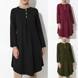 Women Muslim Dresses Solid Color Dubai Turkey Abaya Hijab Fashion Long Sleeve Solid Long Maxi Dress For Women Islamic Clothing