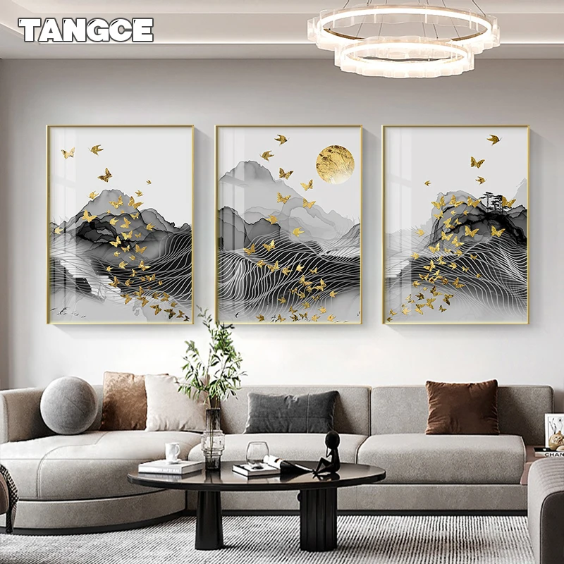 

Abstract Golden Ribbons Sun Canvas Paintings Luxury Poster Print Wall Art Pictures Living Room Bedroom Nordic Home Decorative