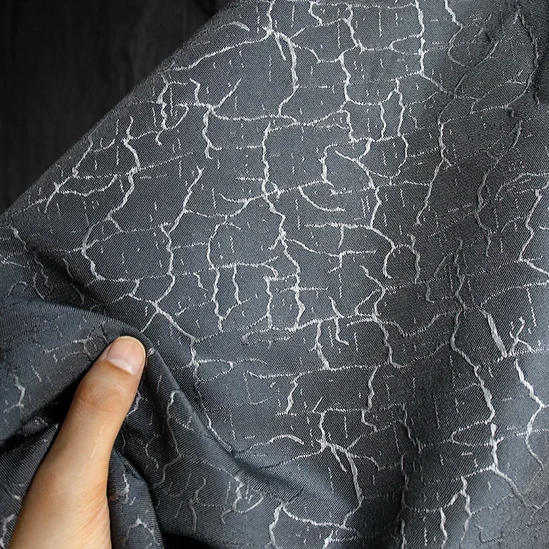 Grey Blue Crackle Jacquard Textured Fabric Irregular Patterns Curtain Fabric Bags Clothing Designer Fabrics Transformation