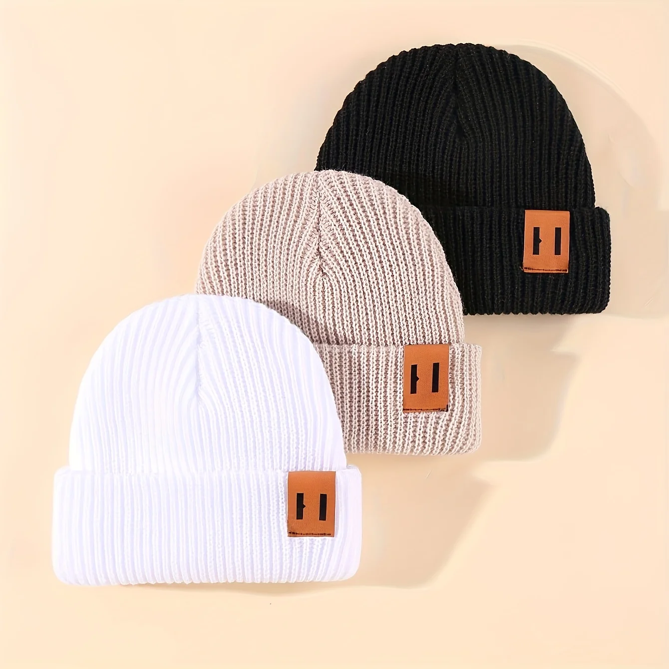 

[Cute Baby Hat] 3pcs Golden Baby Hat Set | Car Logo Ingot Needle Knitted Warm Cute Winter Hats