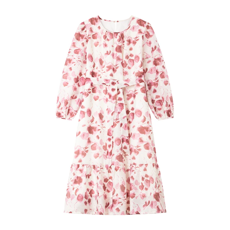 Vimly femmes thé robe florale 2025 automne manches bouffantes smocké taille cravate ceinture élégant Chic vacances Petite longue robe M2763