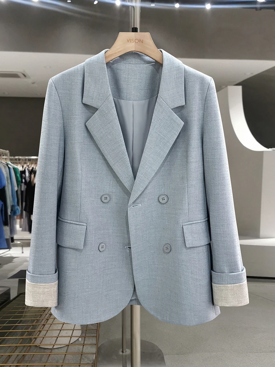 

Blue Korean Sle Women's Suit Jaet Lightweight Maturi Faion Spring Autumn Design Sensation Commute Wind Straight Tube ...