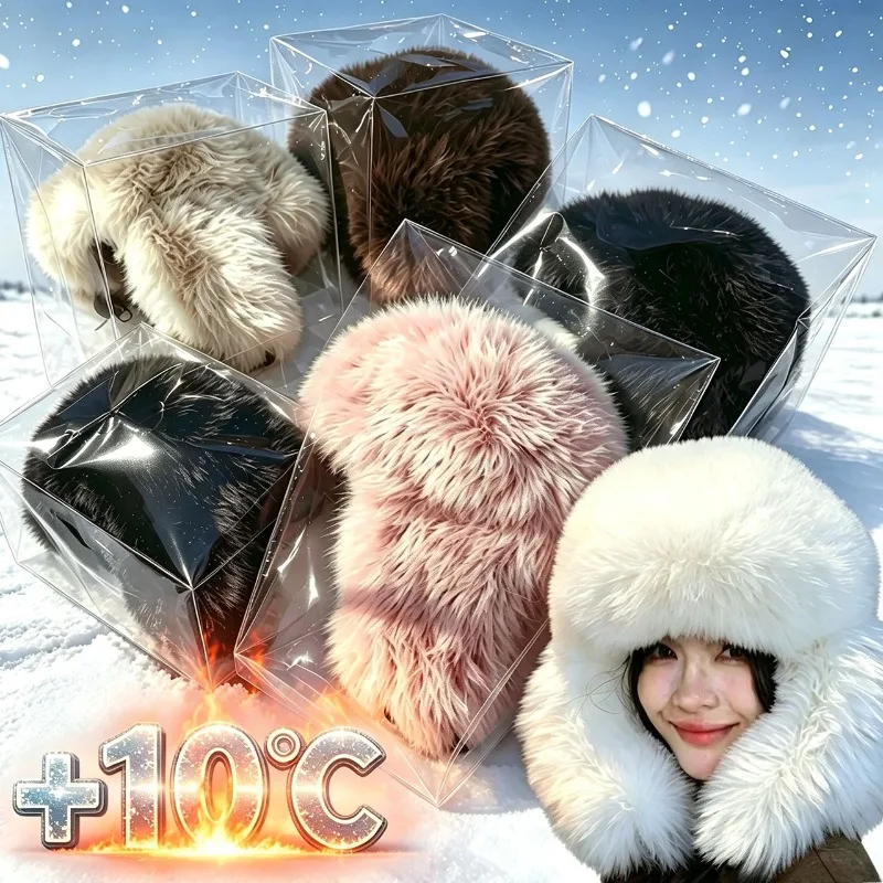 Korean Y2K Faux Fur Pilot Bomber Hat Unisex Thick Plush Ear Protection Windproof Cold‑Resistant Hat for Ski Cycling Outdoor