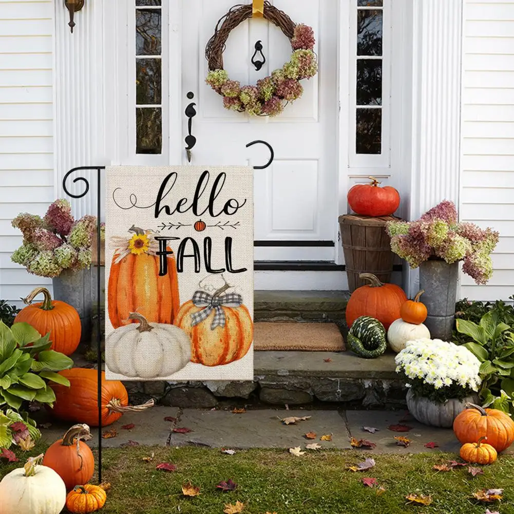 Mini Garden Size Flag Autumn Harvest Pumpkin Garden Flag Rustic Farmhouse Burlap Outdoor Decor for Fall Thanksgiving Season